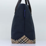 Luxury BurberrySs Nova Check Blue Label Tote Bag Nylon Black Beige Auth bs14389