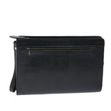 Luxury BurberrySs Clutch Bag Leather Black Auth bs14433