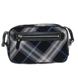 Luxury Burberry Nova Check Shoulder Bag Nylon Blue Black Auth bs14506