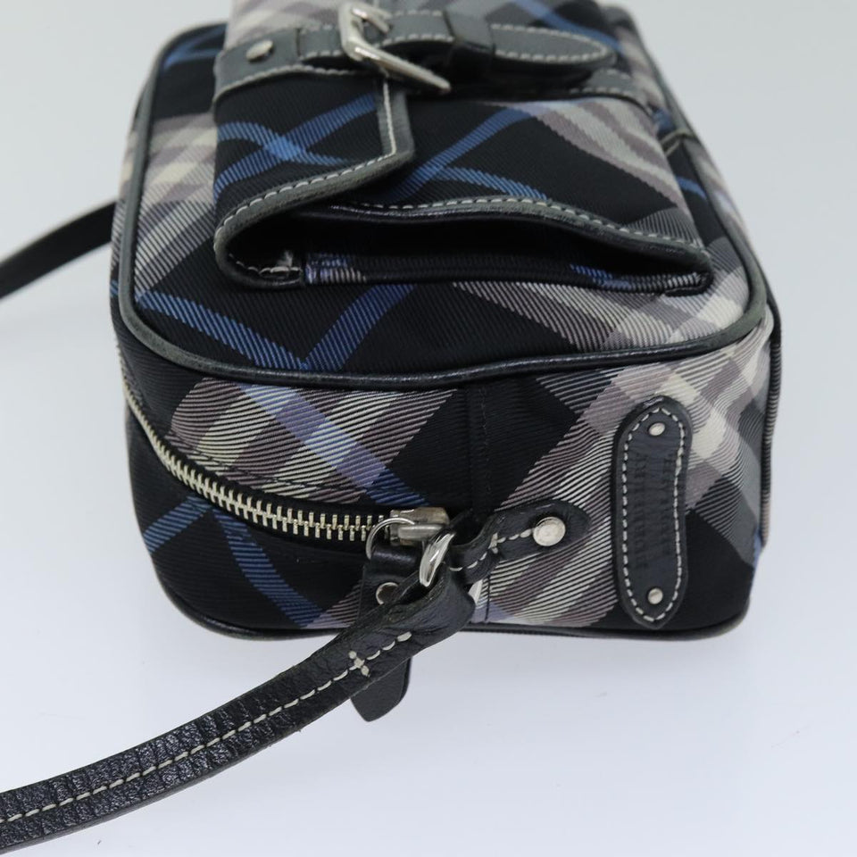 Luxury Burberry Nova Check Shoulder Bag Nylon Blue Black Auth bs14506