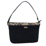 Luxury Burberry Nova Check Shoulder Bag Nylon Black Beige Auth bs14564