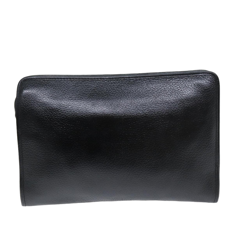 Luxury BurberrySs Clutch Bag Leather Black Auth bs14646