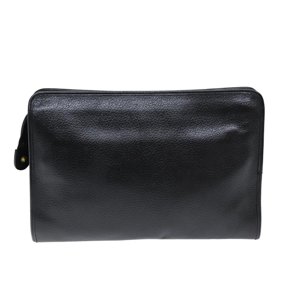 Luxury BurberrySs Clutch Bag Leather Black Auth bs14647