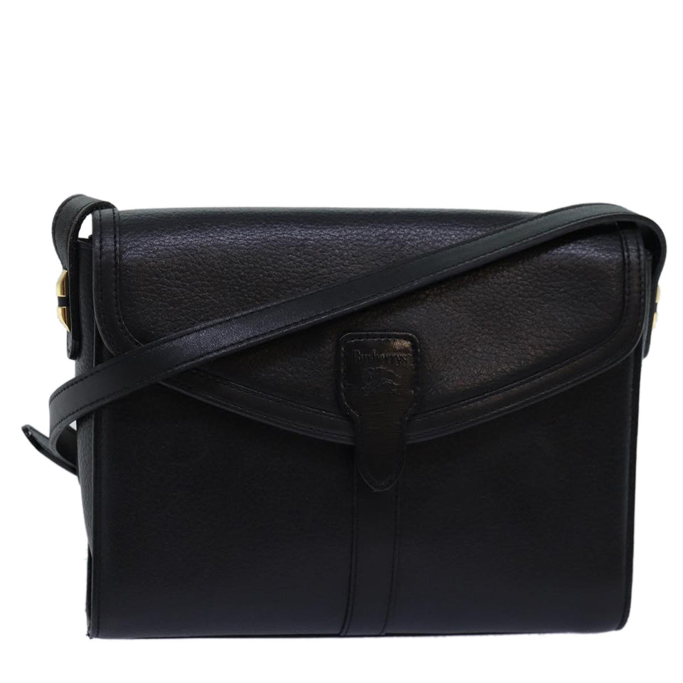 Luxury BurberrySs Shoulder Bag Leather Black Auth bs14648