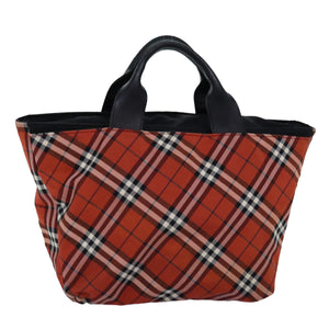 Luxury Burberry Nova Check Hand Bag Nylon Red Auth bs14690