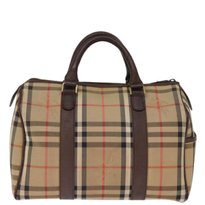 Luxury BurberrySs Nova Check Boston Bag Canvas Beige Auth bs14694