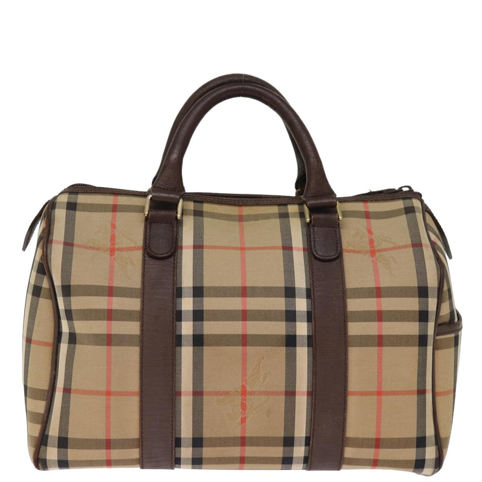 Luxury BurberrySs Nova Check Boston Bag Canvas Beige Auth bs14694