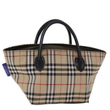 Luxury BurberrySs Nova Check Blue Label Hand Bag Nylon Beige Auth bs14769