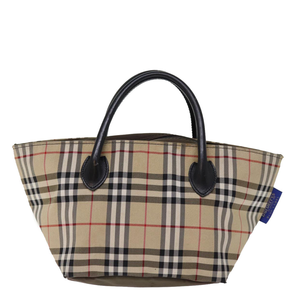 Luxury BurberrySs Nova Check Blue Label Hand Bag Nylon Beige Auth bs14769