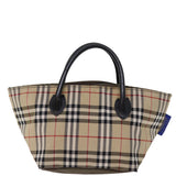 Luxury BurberrySs Nova Check Blue Label Hand Bag Nylon Beige Auth bs14769