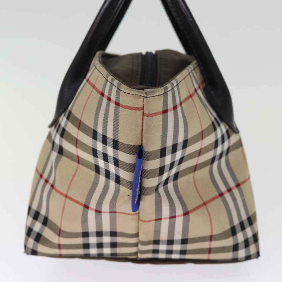 Luxury BurberrySs Nova Check Blue Label Hand Bag Nylon Beige Auth bs14769