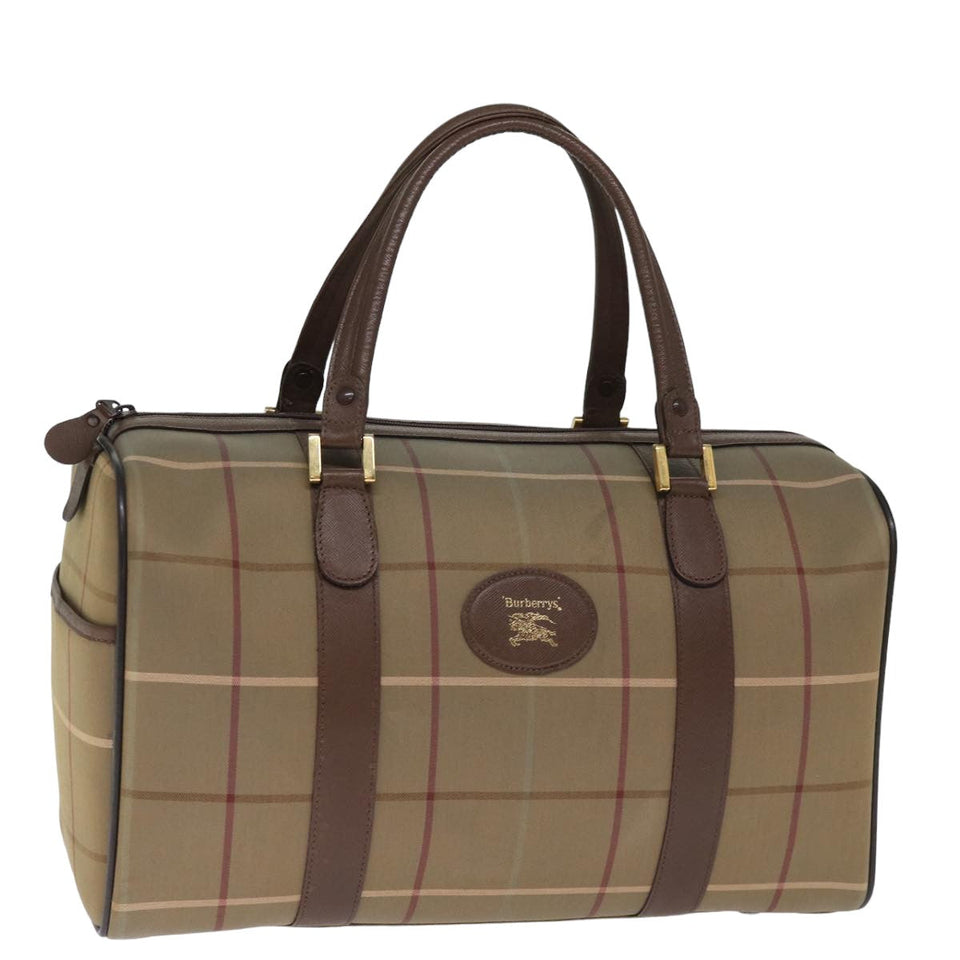 Luxury BurberrySs Nova Check Boston Bag Canvas Khaki Auth bs14854