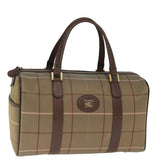 Luxury BurberrySs Nova Check Boston Bag Canvas Khaki Auth bs14854