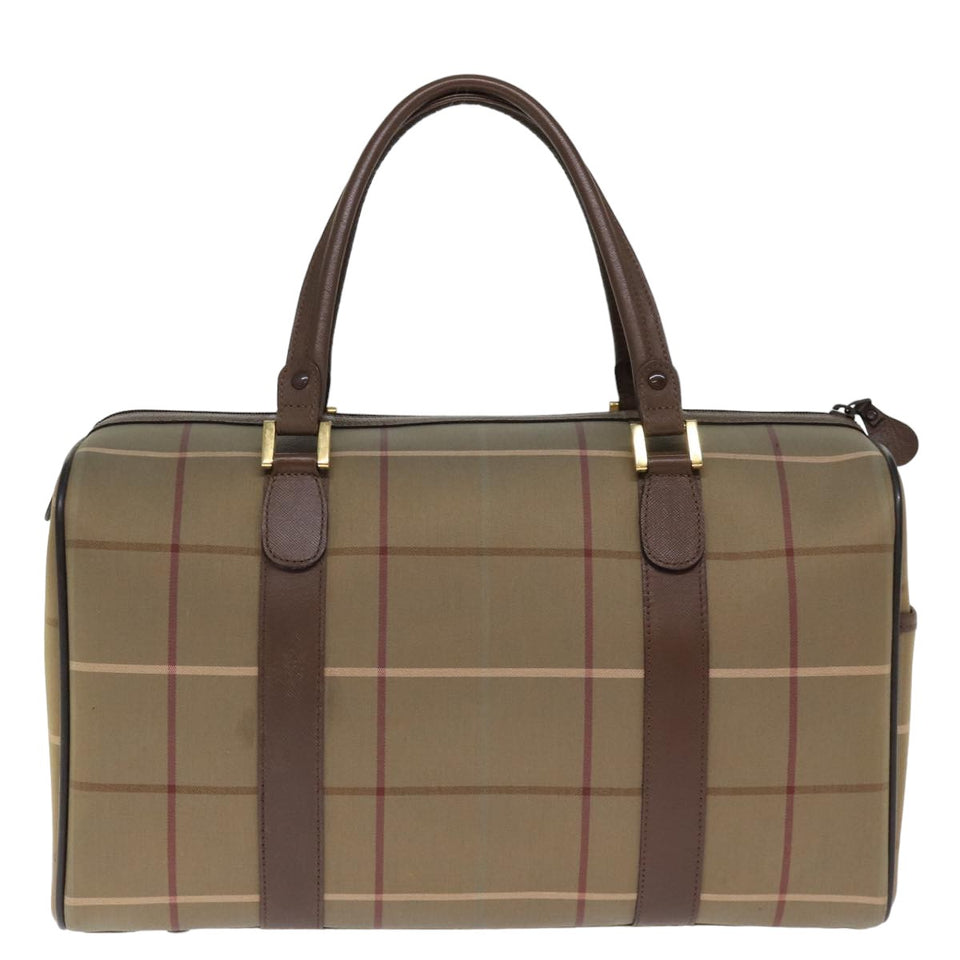 Luxury BurberrySs Nova Check Boston Bag Canvas Khaki Auth bs14854