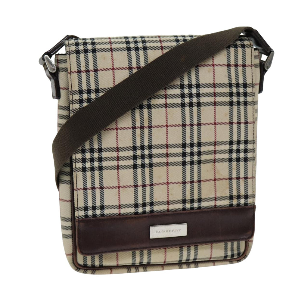 Luxury Burberry Nova Check Shoulder Bag Canvas Beige Auth bs14883