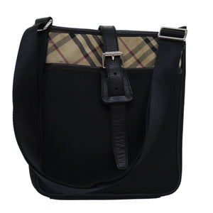 Luxury Burberry Nova Check Shoulder Bag Nylon Beige Black Auth bs14923