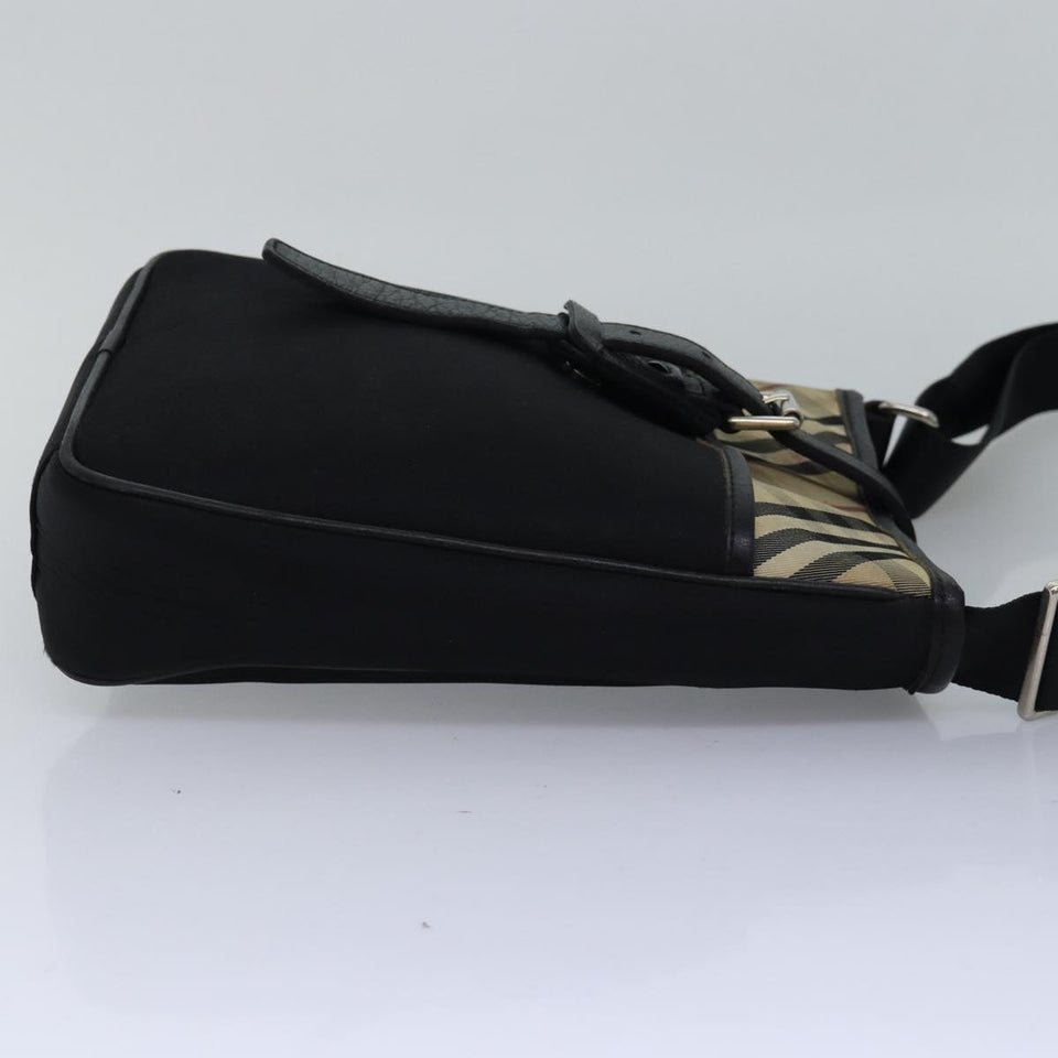 Luxury Burberry Nova Check Shoulder Bag Nylon Beige Black Auth bs14923