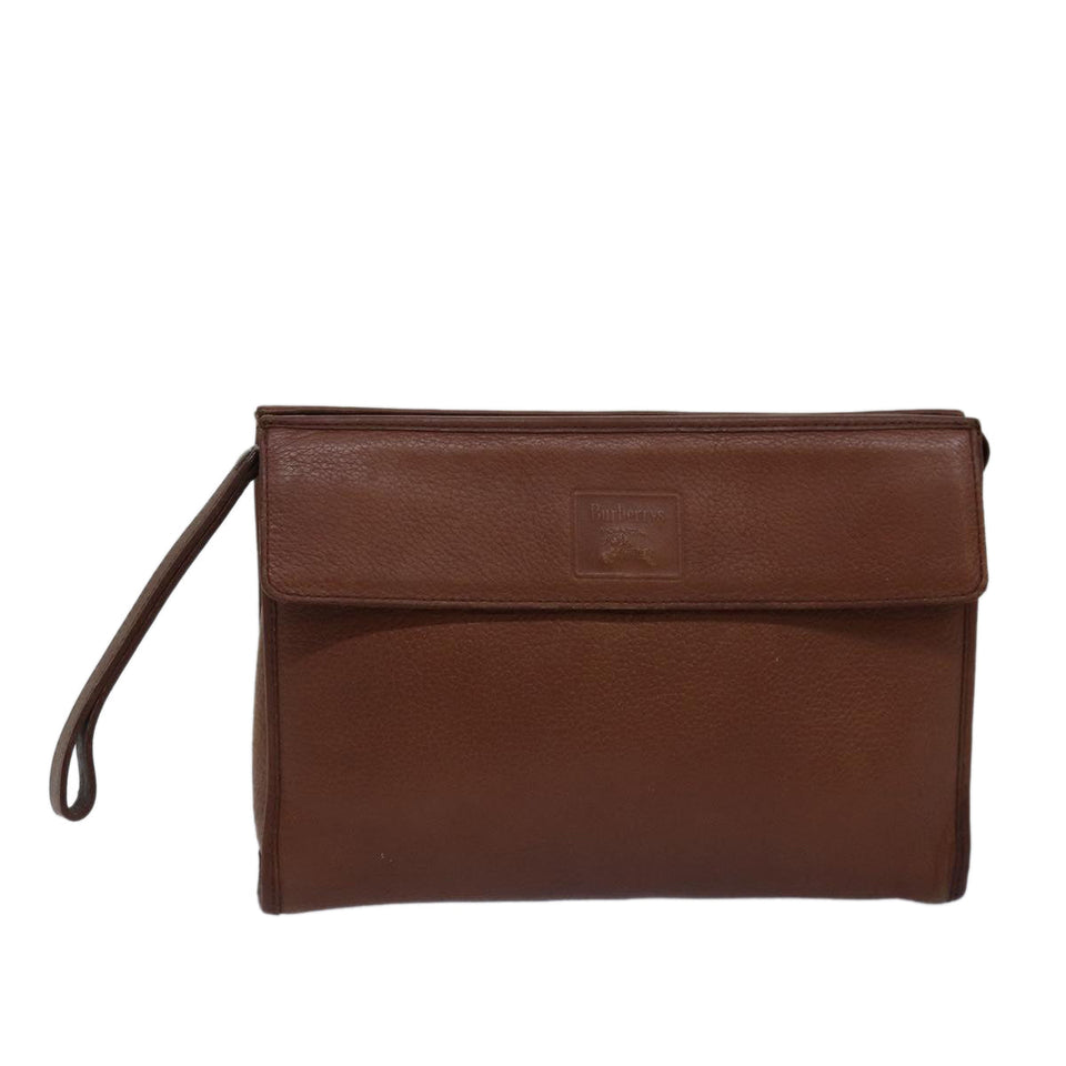 Luxury BurberrySs Clutch Bag Leather Brown Auth bs14953