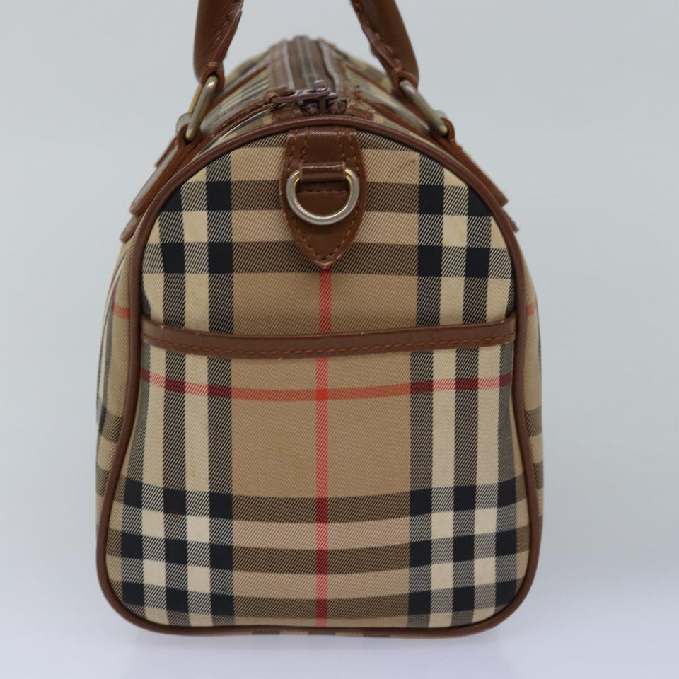 Luxury BurberrySs Nova Check Hand Bag Canvas Beige Auth bs14956