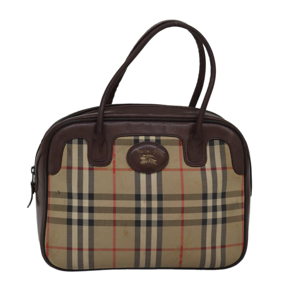 Luxury BurberrySs Nova Check Hand Bag Canvas Beige Auth bs14957