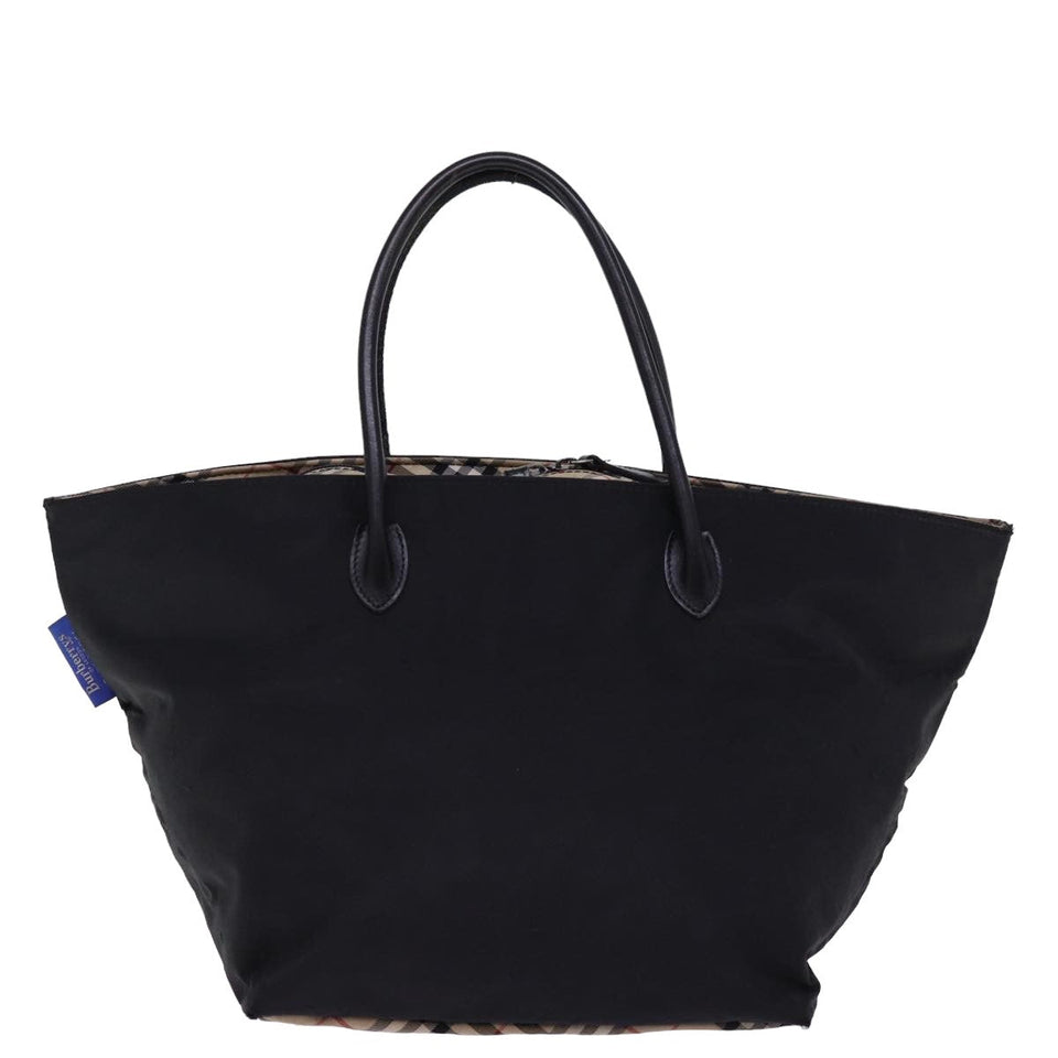 Luxury BurberrySs Nova Check Blue Label Hand Bag Nylon Beige Black Auth bs14994