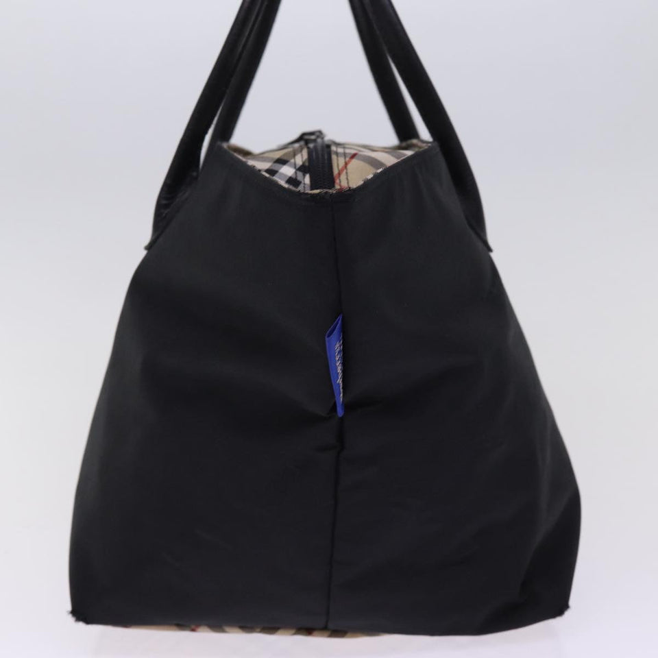 Luxury BurberrySs Nova Check Blue Label Hand Bag Nylon Beige Black Auth bs14994