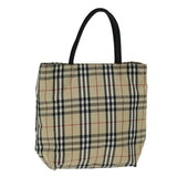 Luxury Burberry Nova Check Hand Bag Nylon Beige Auth bs15243