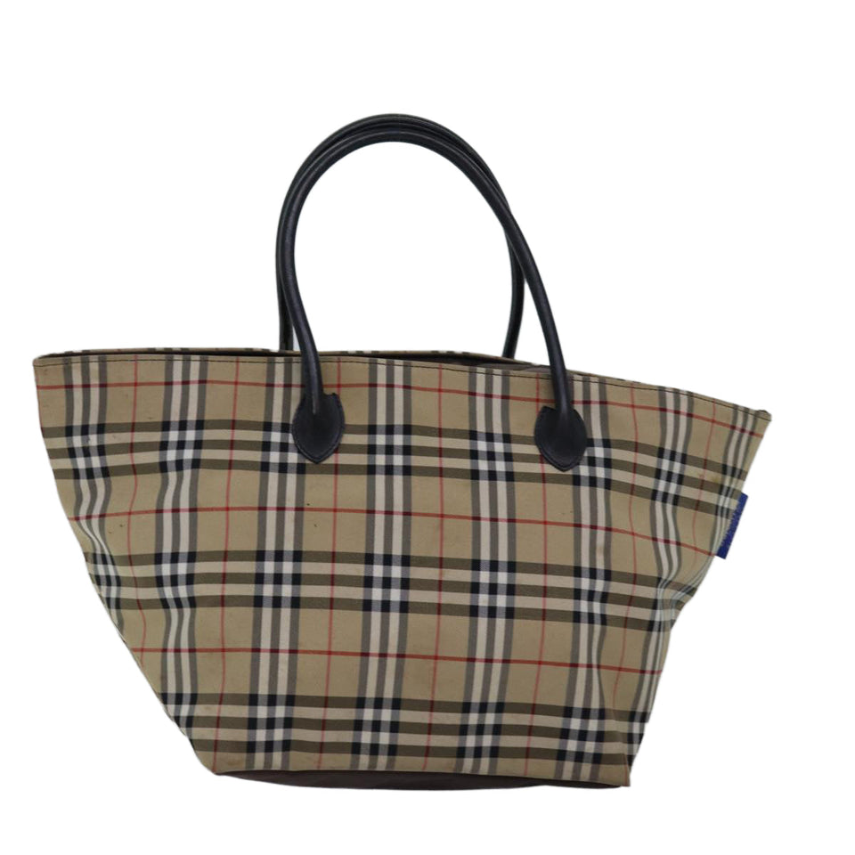 Luxury BurberrySs Nova Check Blue Label Tote Bag Nylon Beige Auth bs15244