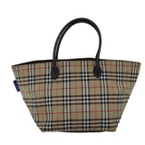 Luxury BurberrySs Nova Check Blue Label Tote Bag Nylon Beige Auth bs15244
