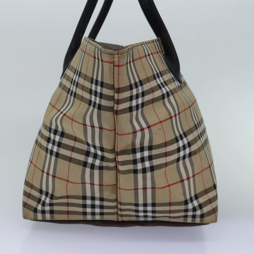 Luxury BurberrySs Nova Check Blue Label Tote Bag Nylon Beige Auth bs15244