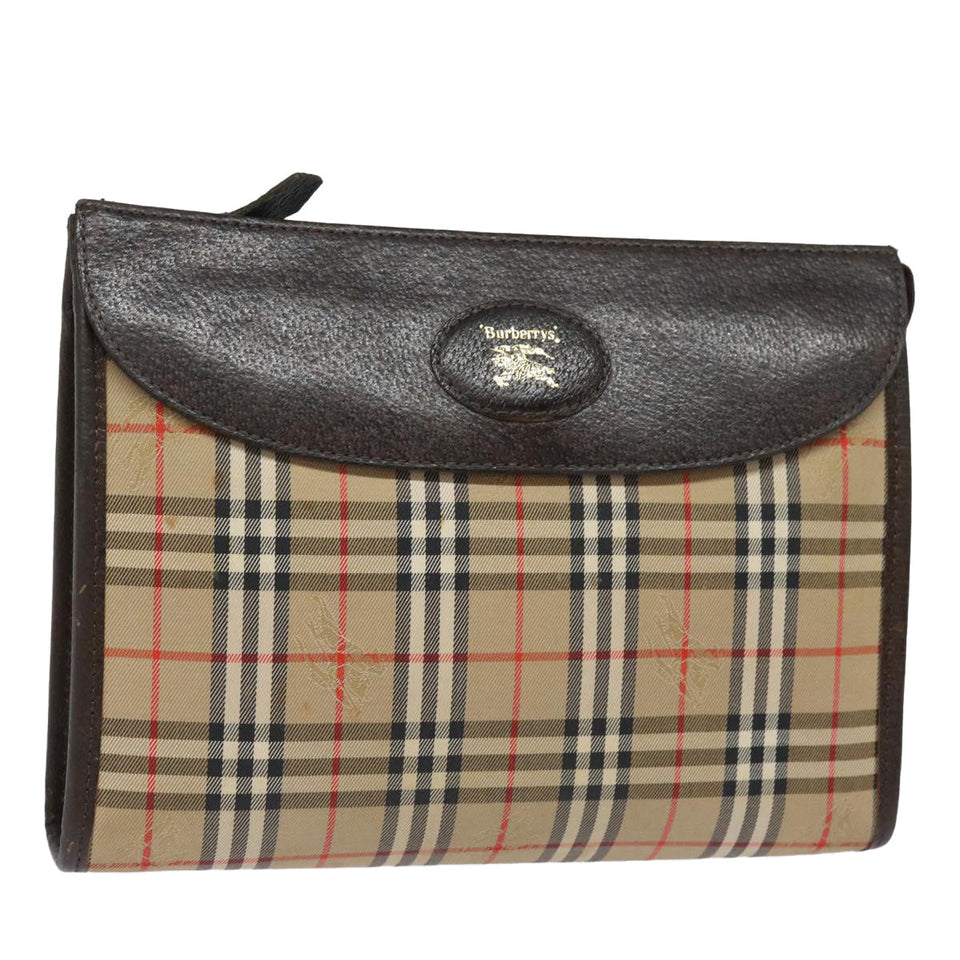 Luxury BurberrySs Nova Check Clutch Bag Canvas Beige Auth bs15450