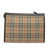 Luxury BurberrySs Nova Check Clutch Bag Canvas Beige Auth bs15450