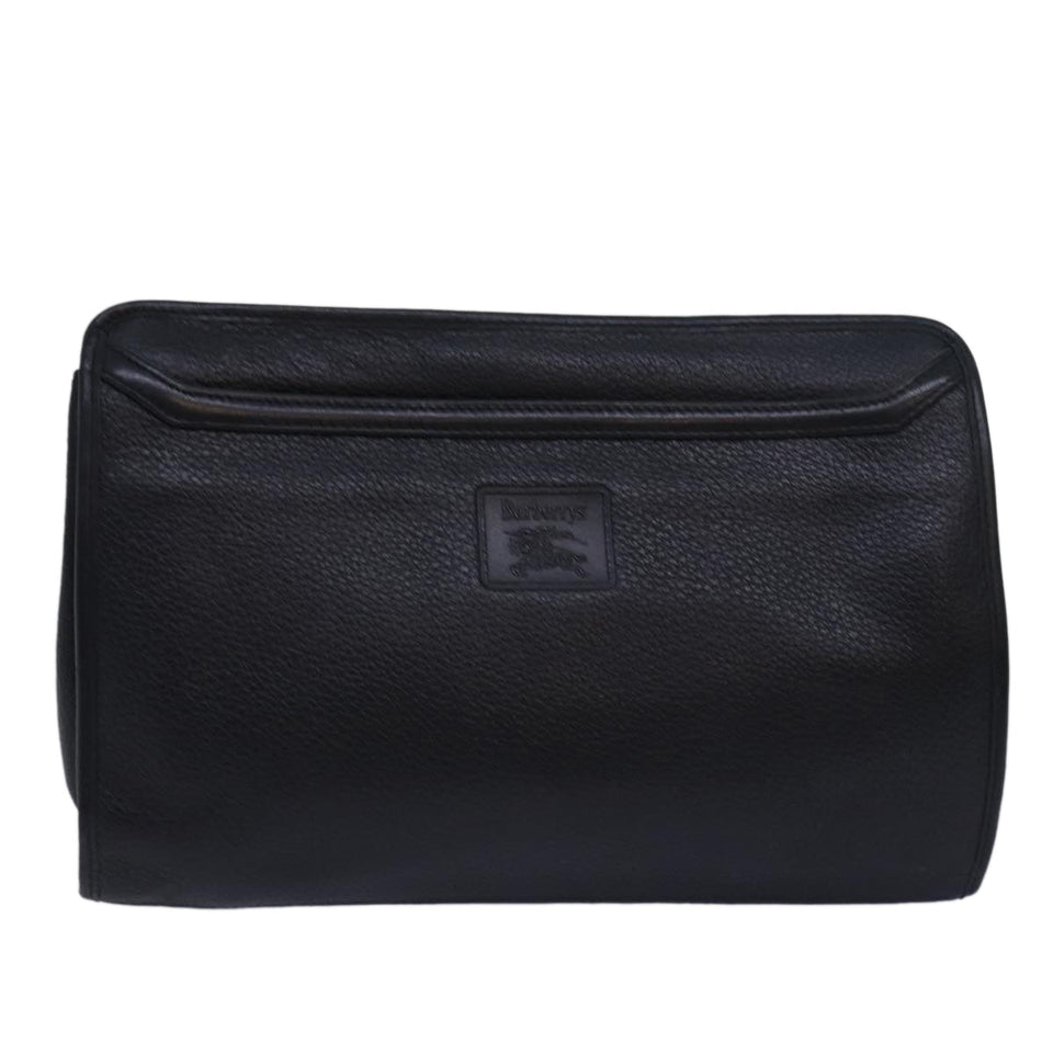 Luxury BurberrySs Clutch Bag Leather Black Auth bs15681