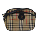 Luxury BurberrySs Nova Check Shoulder Bag Canvas Beige Black Auth bs15721