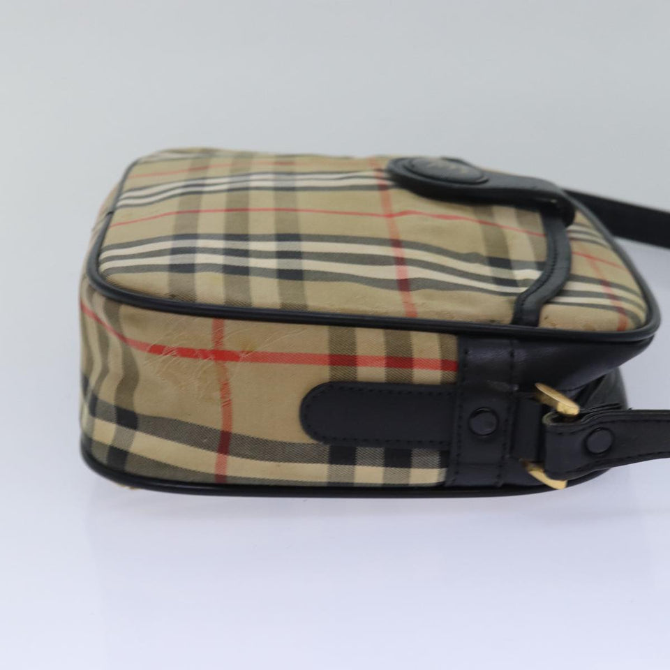 Luxury BurberrySs Nova Check Shoulder Bag Canvas Beige Black Auth bs15721