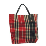 Luxury Burberry Nova Check Hand Bag Canvas Red Black Auth bs15729