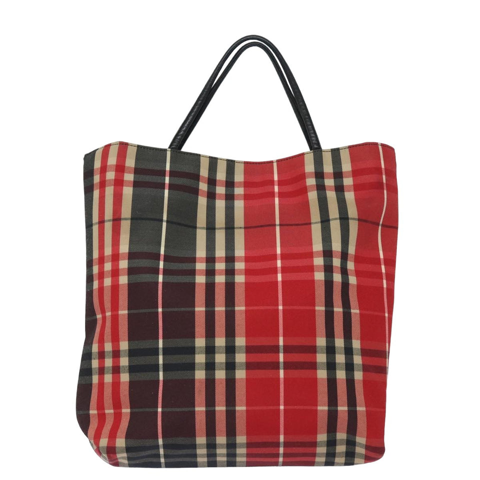 Luxury Burberry Nova Check Hand Bag Canvas Red Black Auth bs15729