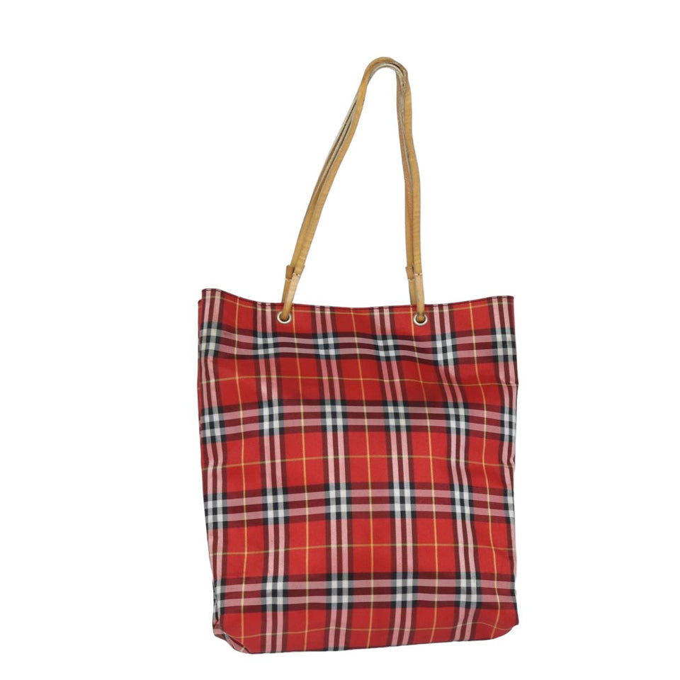 Luxury Burberry Nova Check Tote Bag Canvas Red Auth bs15730