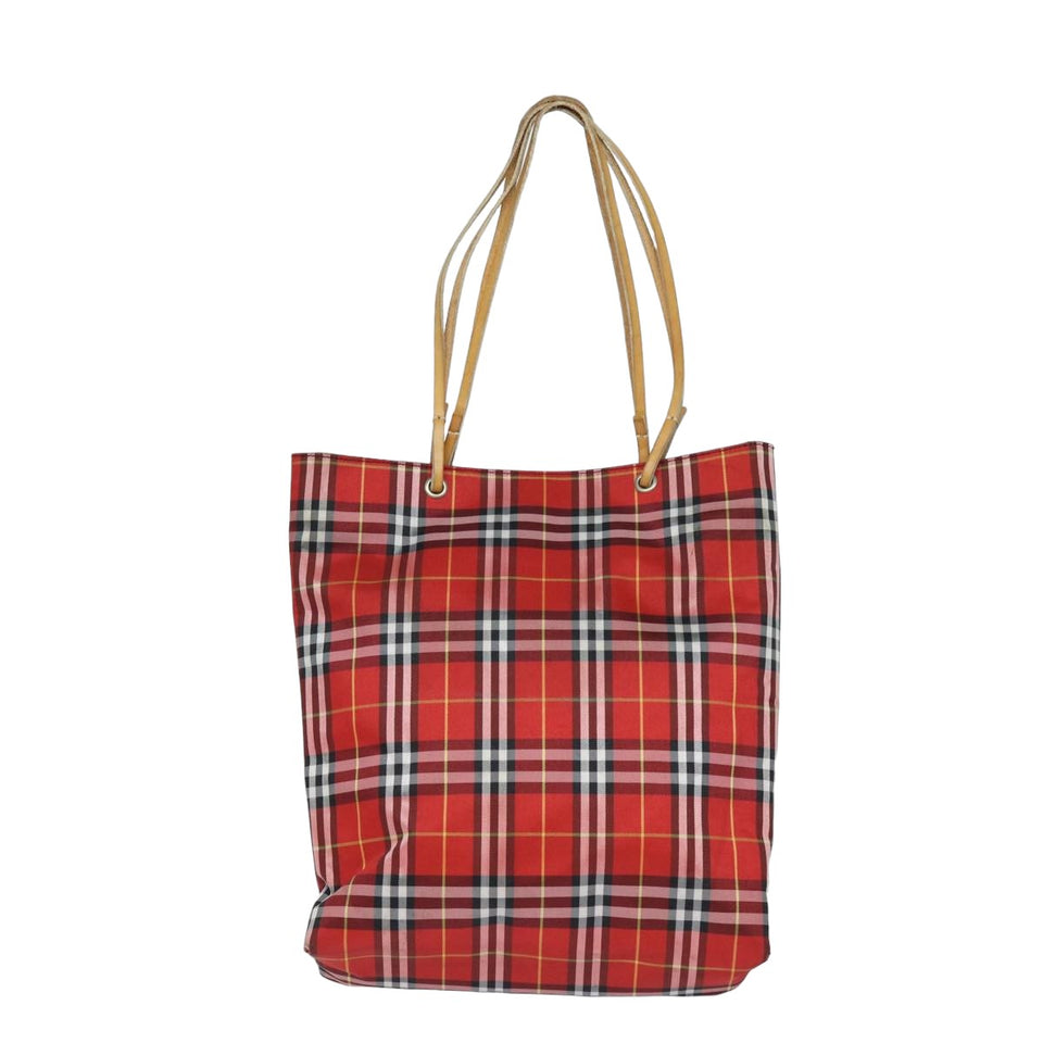 Luxury Burberry Nova Check Tote Bag Canvas Red Auth bs15730