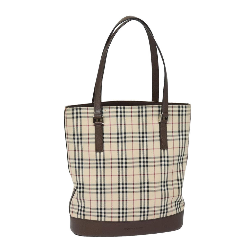 Luxury Burberry Nova Check Tote Bag Canvas Beige Auth bs15736