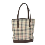 Luxury Burberry Nova Check Tote Bag Canvas Beige Auth bs15736