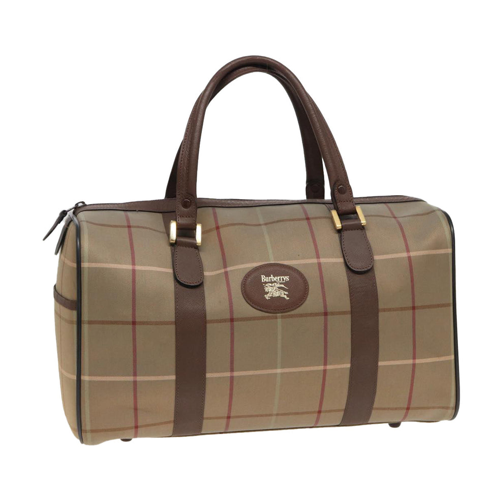 Luxury BurberrySs Nova Check Boston Bag Canvas Beige Auth bs15740