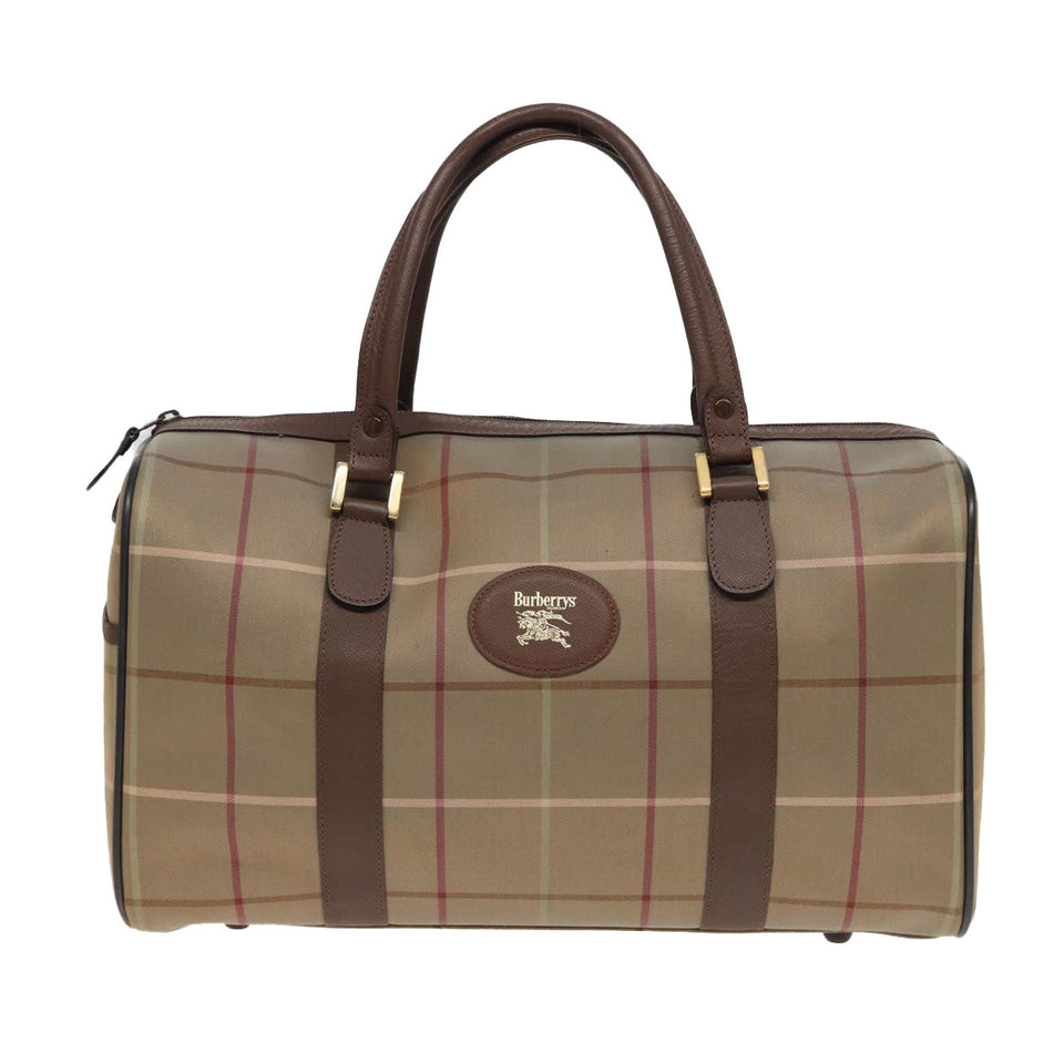 Luxury BurberrySs Nova Check Boston Bag Canvas Beige Auth bs15740