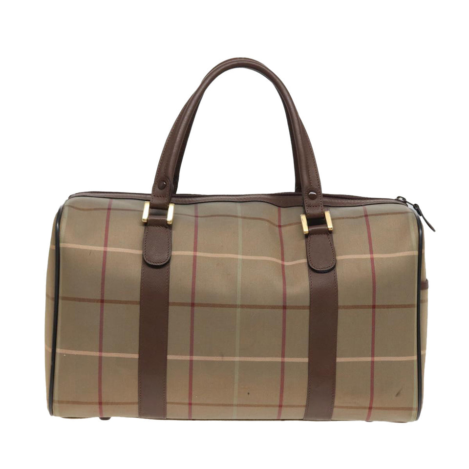 Luxury BurberrySs Nova Check Boston Bag Canvas Beige Auth bs15740