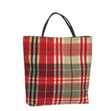 Luxury Burberry Nova Check Hand Bag Canvas Red Auth bs15741