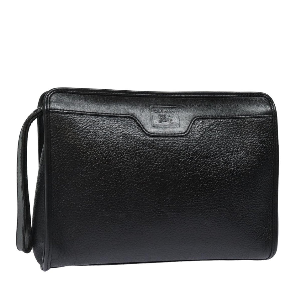 Luxury BurberrySs Clutch Bag Leather Black Auth bs15805
