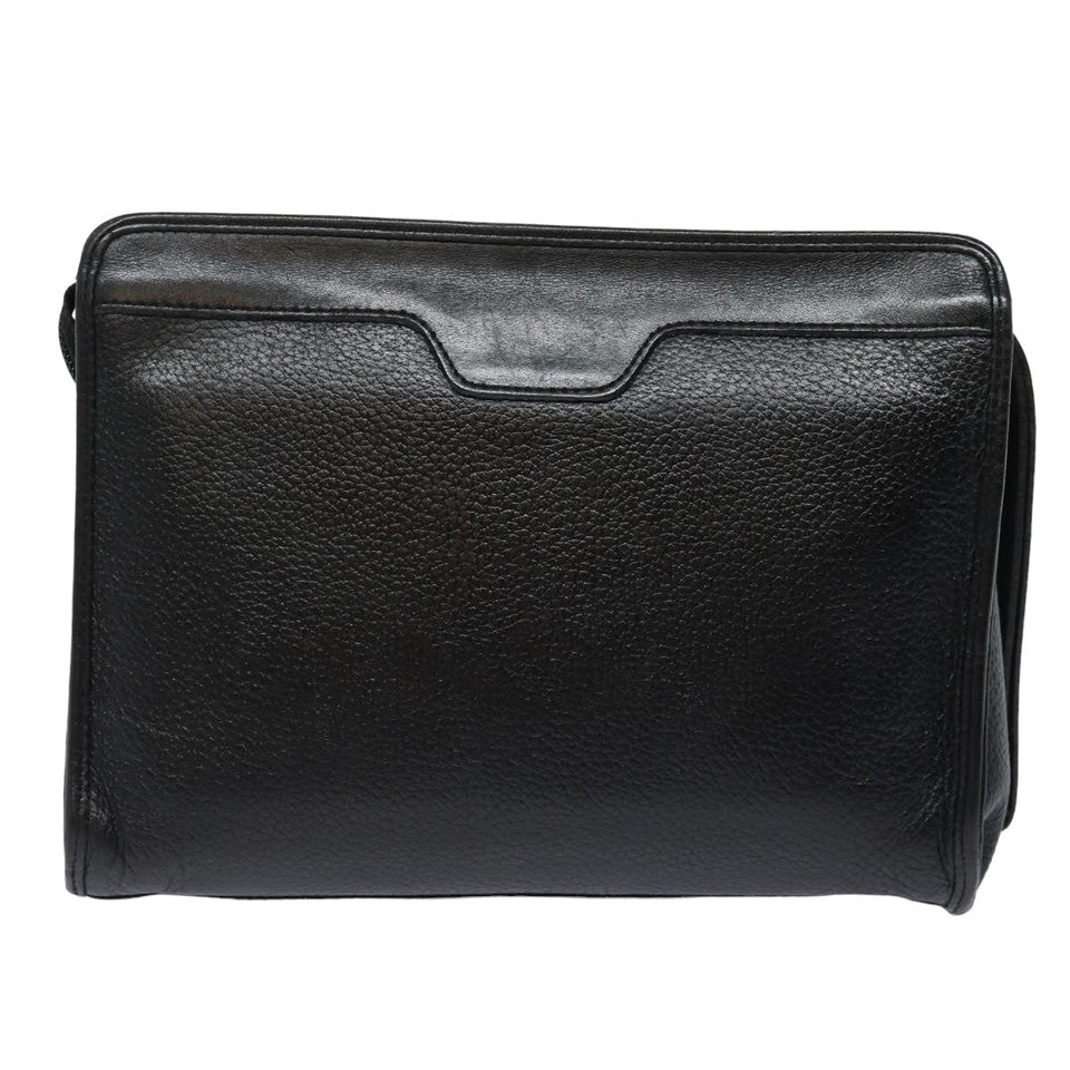 Luxury BurberrySs Clutch Bag Leather Black Auth bs15805