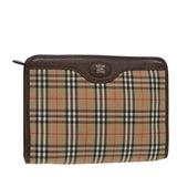 Luxury BurberrySs Nova Check Clutch Bag Canvas Beige Auth bs15806