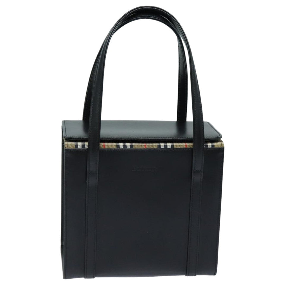 Luxury BurberrySs Hand Bag Leather Black Auth bs16011