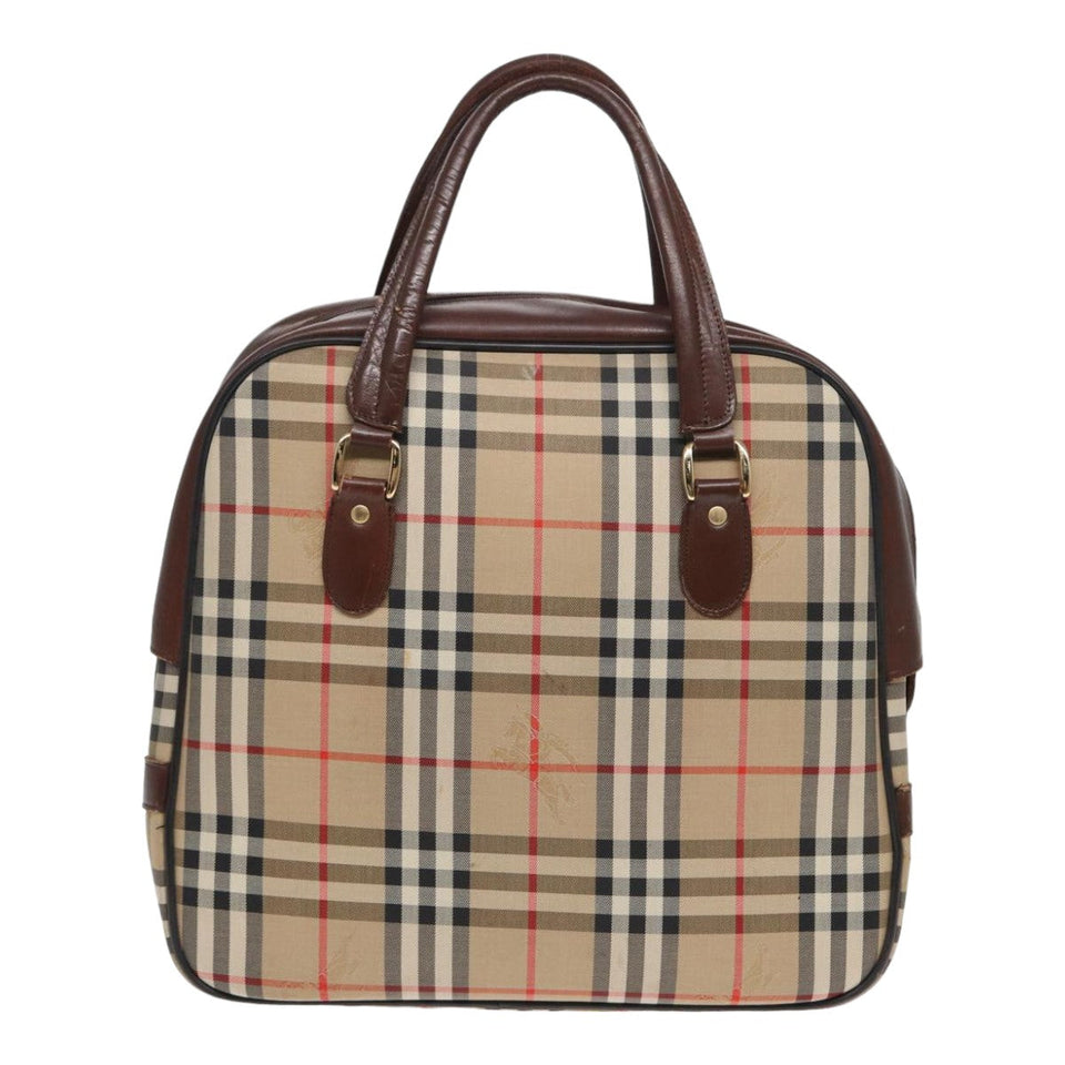 Luxury BurberrySs Nova Check Hand Bag Canvas Beige Auth bs16012